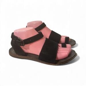 Free People Black Torrence Flat Sandal Strappy Open Toe- Women's Size 38 US 7.5